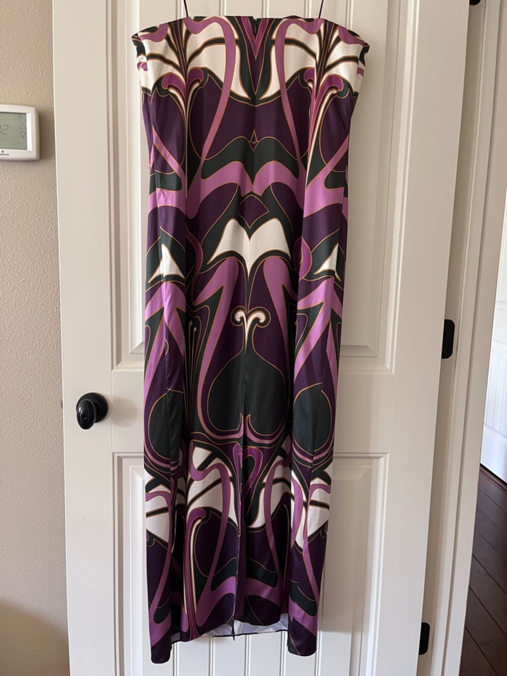 Banana Republic 100% silk Purple, Black Cream Art Nouveau strapless gown sz. 12 - Picture 2 of 6